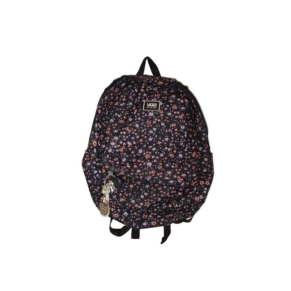 Vans Off The Wall Floral on Black Backpack School Bag with Charms